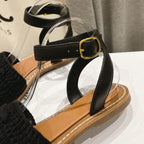 LYMPIA SANDAL IN TRIOMPHE MACCRAMÃ‰ COTTON & CALFSKIN BLACK