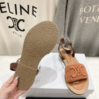 LYMPIA SANDAL IN TRIOMPHE MACCRAMÃ‰ COTTON & CALFSKIN BROWN/DARK BROWN