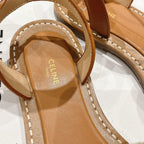 LYMPIA SANDAL IN TRIOMPHE MACCRAMÃ‰ COTTON & CALFSKIN ECRU TAN