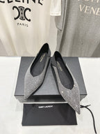 SL NOUR LEOPARD POINT TOE BALLET BLACK CRYSTAL SATIN
