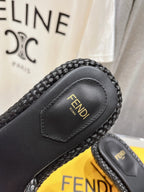 FENDI FFOLD MEDIUM-HEEL SANDALS 45 MM IN BLACK COTTON FIBRE