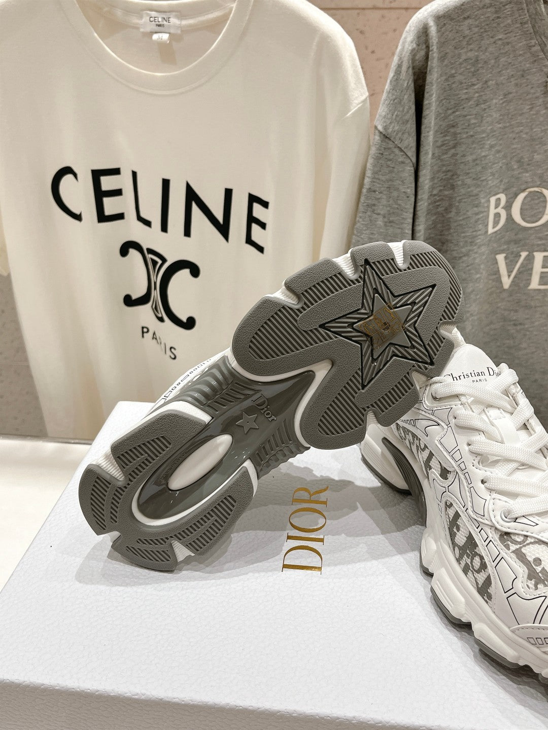 CD Vibe Sneaker White Grey Polyester Mesh Fabric And Cowhide