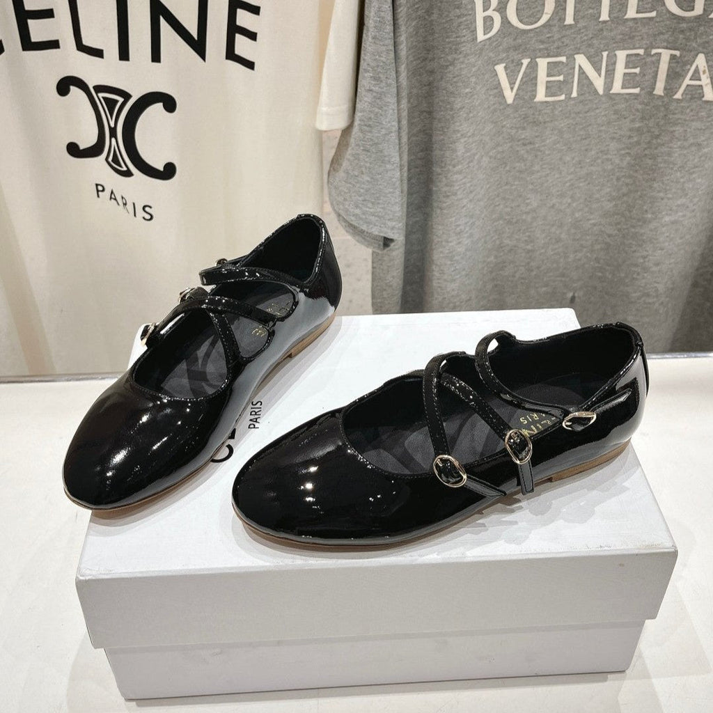 Celin Ballerina Triple Strap Black Patent Calfskin