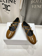 BALLET FLAT WITH CROSSOVER STRAP IN SEPIA BROWN LAMBSKIN