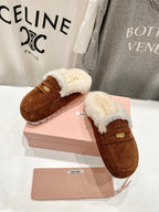 Miu Mule Wool Lining Caramel Brown Suede