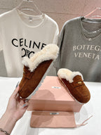 Miu Mule Wool Lining Caramel Brown Suede