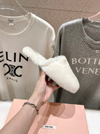 Miu Slippers White Soft Imported Wool And Fur