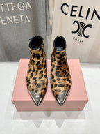 Miu Ankle Boots Leopard Skin Brown Background Sheepskin