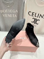 Miu Ankle Boots Black Sheepskin