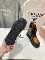 Miu Lace-Up Boots Vintage Brown Waxed Calfskin