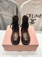 Miu Lace-Up Boots Syrup Brown Waxed Calfskin