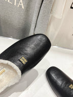 Miu Slippers Glossy Black Imported Sheepskin