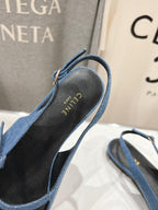 CELINE 25C Slingback Flat Demin Blue Fabric 236746