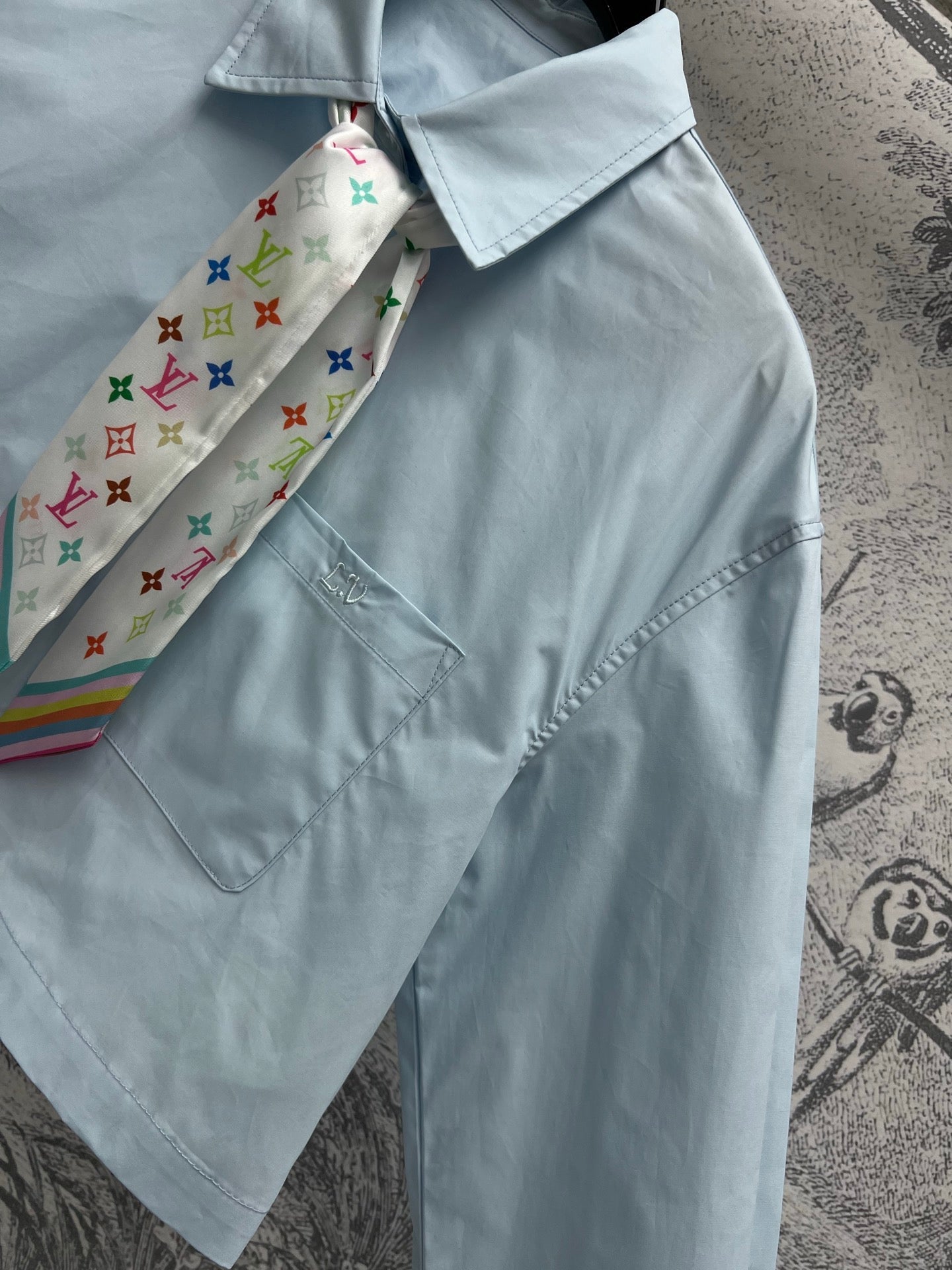 LV 25  Short Shirt Light Blue Cotton