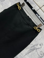 LV 25  Long Skirt Logo Black Polyamide Wool