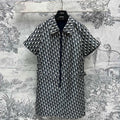 CD 25 Short Sleeve Dress Black Beige Polyester