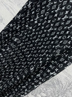 LV 25 Flower Barrage Print Lapel Dress Black Polyester