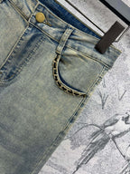 Joewe 25 Chain-decorated Jeans Blue Cotton Fabric