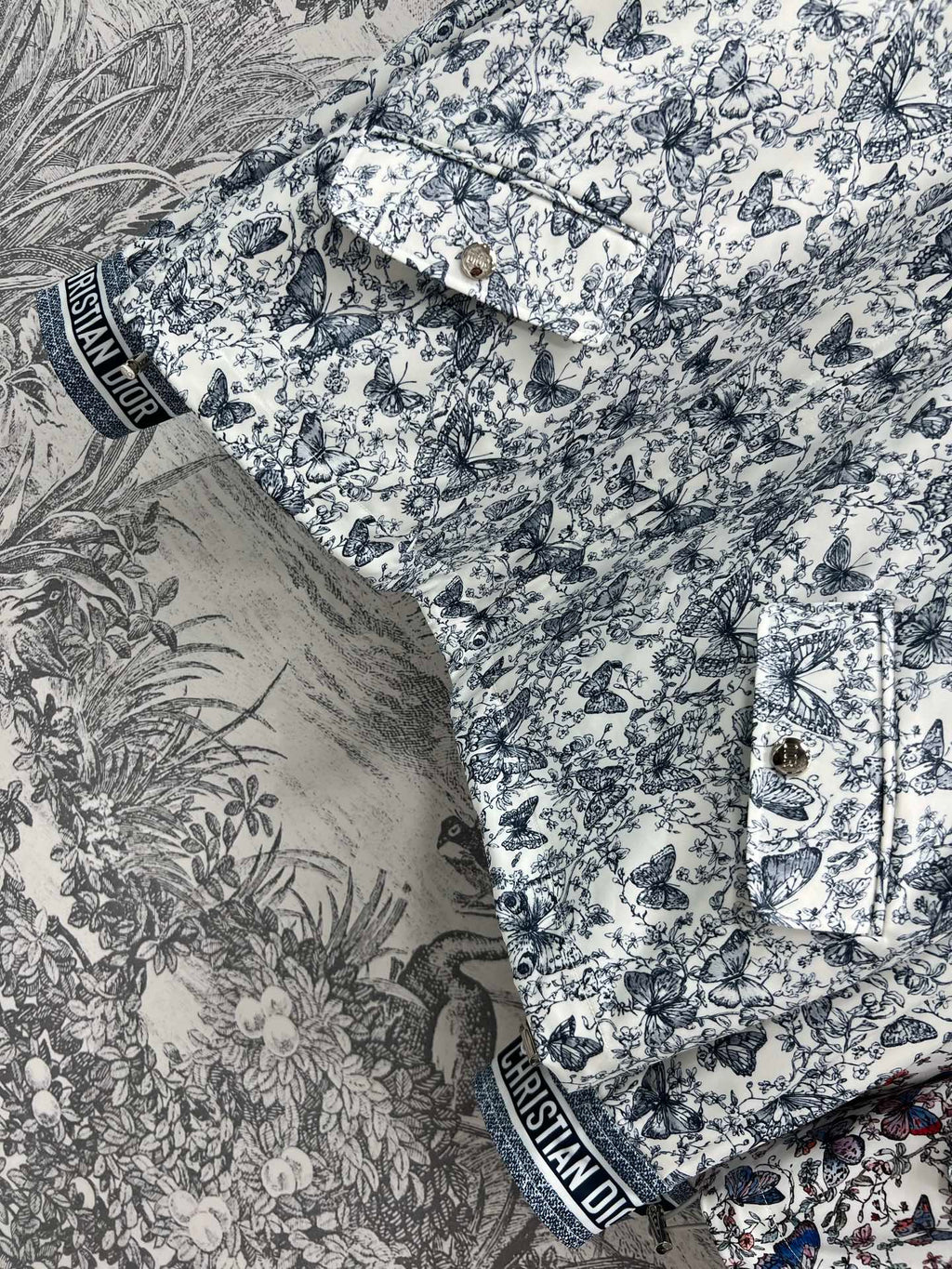 CD 25 Butterfly Floral Print Stand Collar Jacket Polyester