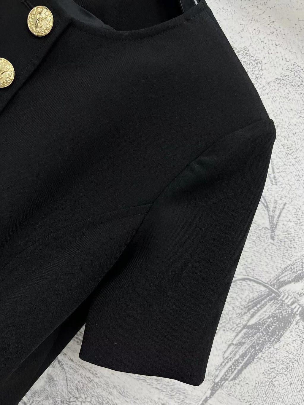 LV 25 Round-Neck Logo Metal Buttoned Dress Black Poliester
