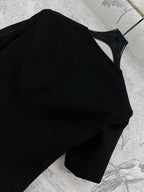 LV 25 Round-Neck Logo Metal Buttoned Dress Black Poliester