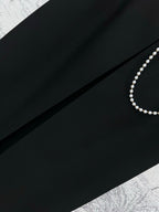 CD 25 A-line Pleated Long Skirt With Belt And Zipper Black Polyester Cotton