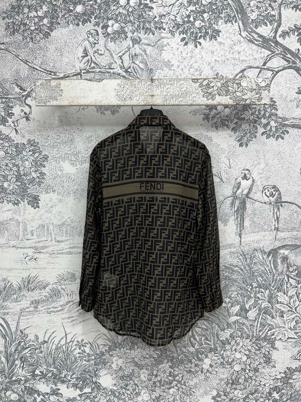 Fendi 25 Shirt Black Brown Polyester fiber