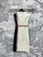 CD 25 Floral Print Sleeveless Dress Beige Silk