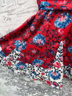 LV 25 Retro Floral Pattern Suspender Flower Dress Red Poliester