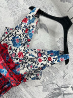 LV 25 Retro Floral Pattern Suspender Flower Dress Red Poliester