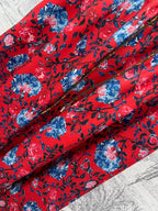 LV 25 Elastic Waist Old Flower Leather Skirt Red Poliester