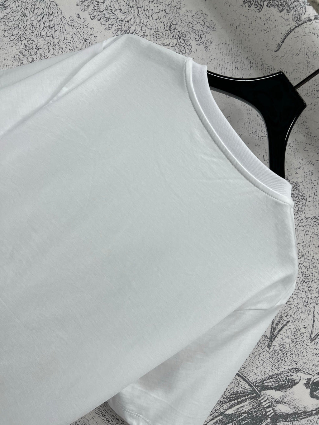LV 25 Simple Basic Style Versatile T-Shirt White Cotton