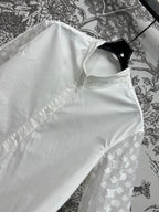 LV 25 Splicing Perspective Jacquard Monogram Sleeve Shirt White Cotton