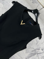 LV 25 Sleeveless Slim Fit Dress Black Poliester