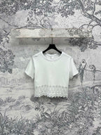 LV 25 Hollow Embroidery Design On The Hem T-Shirt White Cotton