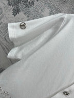 LV 25 Hollow Embroidery Design On The Hem T-Shirt White Cotton