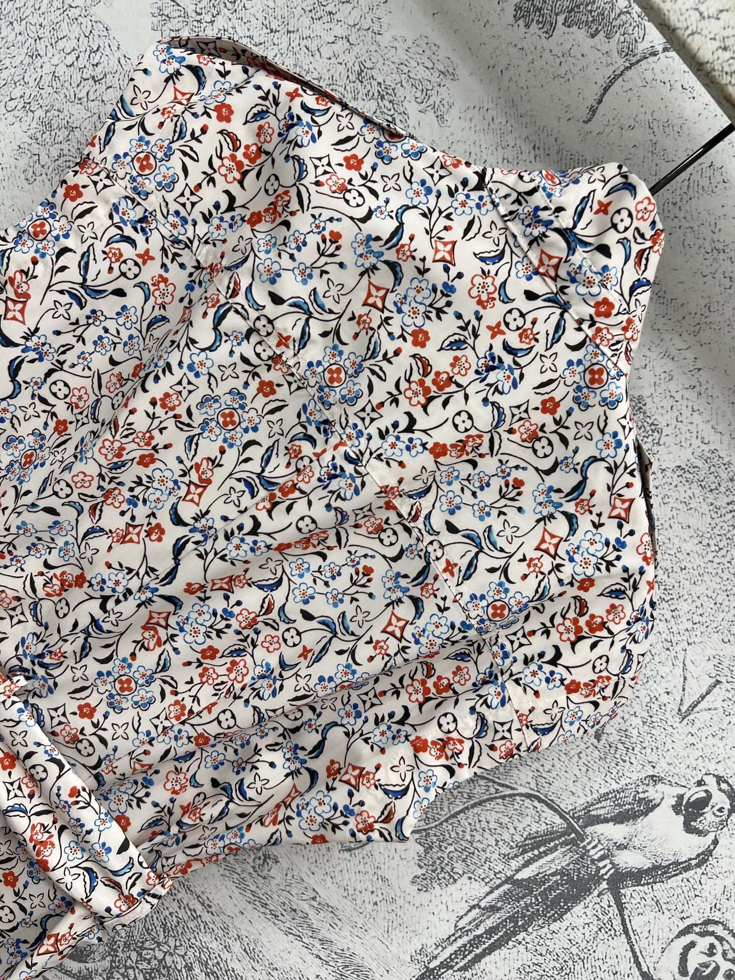 LV 25  Floral Print Stand-up Collar Sleeveless Dress Multicolor Poliester