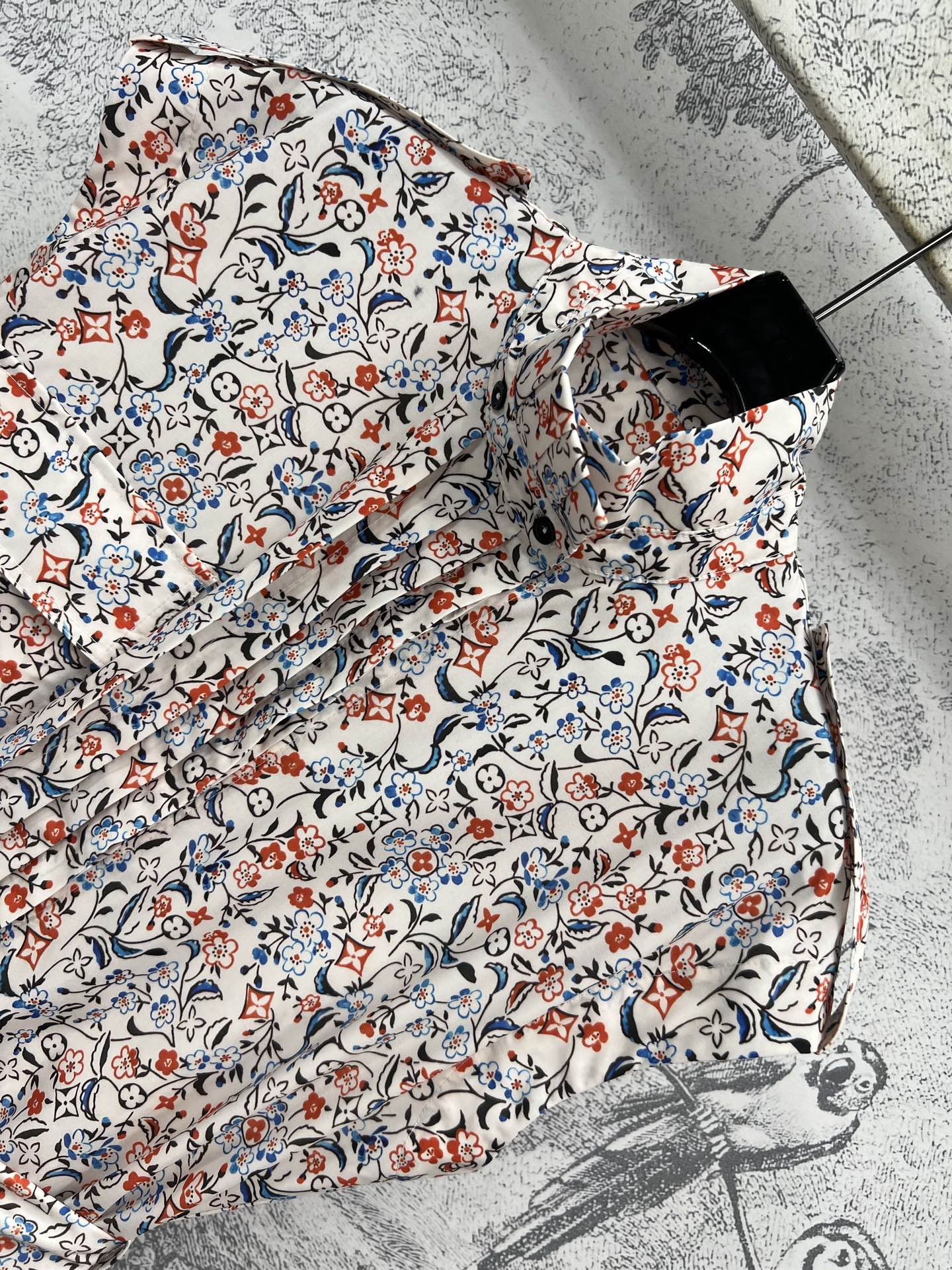 LV 25  Floral Print Stand-up Collar Sleeveless Dress Multicolor Poliester