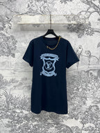 LV 25 Metal Zipper Decoration On The Left Shoulder T- Shirt Black Cotton