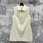 Prada 25 Sleeveless Waist Dress White Cotton Polyester