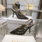 cd slingback pumps 95 transparent mesh embroidered black butterfly motif