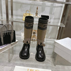CD D-Major Boot Taupe Mix Black Calfskin And Denim Fabric