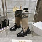CD D-Major Boot Taupe Mix Black Calfskin And Denim Fabric