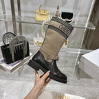 CD D-Major Boot Taupe Mix Black Calfskin And Denim Fabric