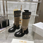 CD D-Major Boot Taupe Mix Black Calfskin And Denim Fabric