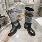 CD D-Major Boot Grey Mix Black Calfskin And Denim Fabric