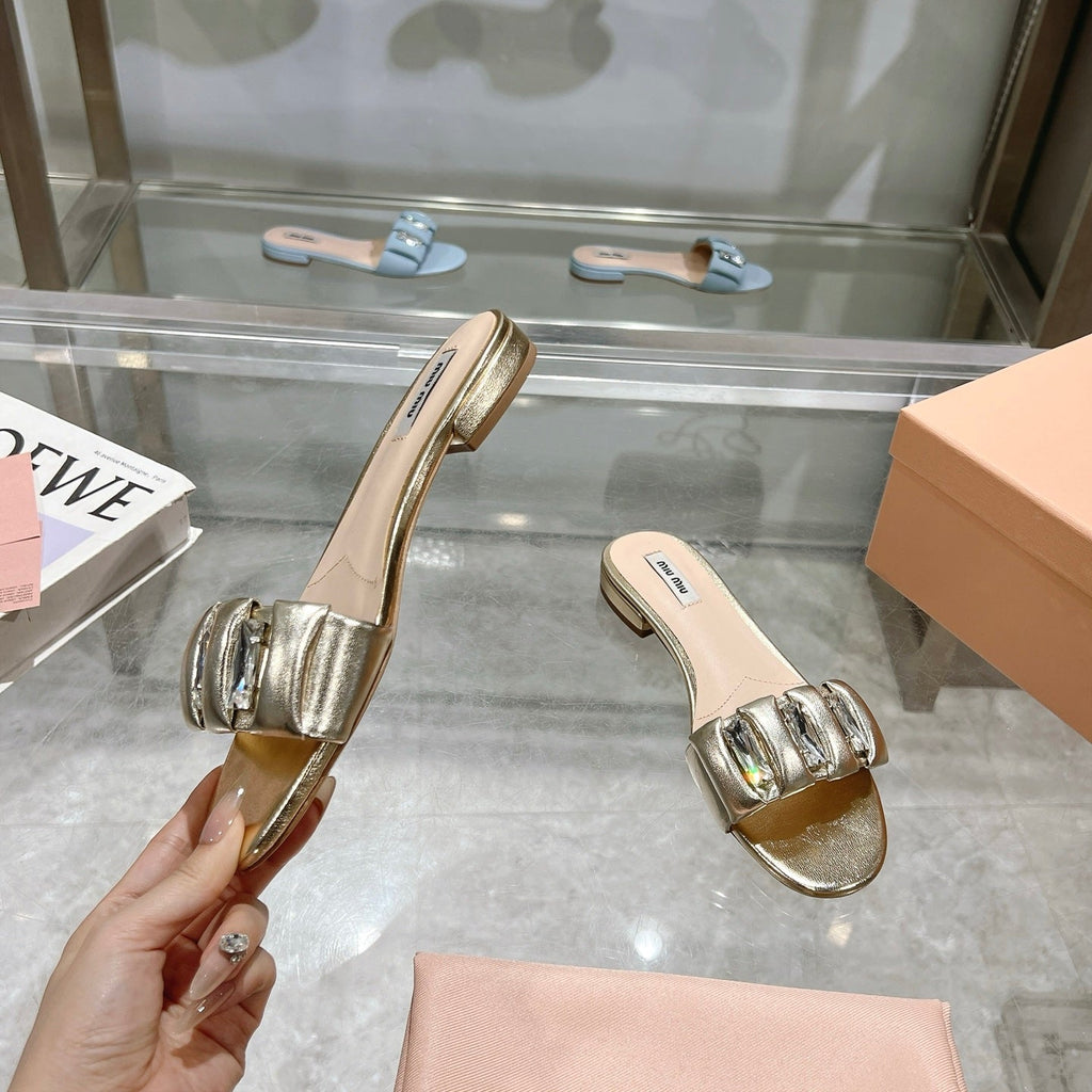 Miu 25C Slippers Gold Leather 235285