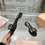Miu 25C Slippers Black Leather 235286