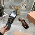 Miu 25C Flat Mule Gingerbread Brown Patent Leather 235305