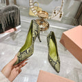 Miu High Heel Pumps Green Black Snakeskin 592073